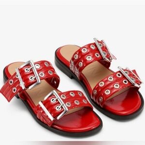 GIASONE BUCKLE TWO-STRAP SANDALS Red Size 37